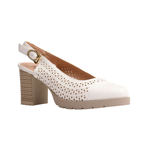 PU Leather Cutout Slingback Block Heels - White