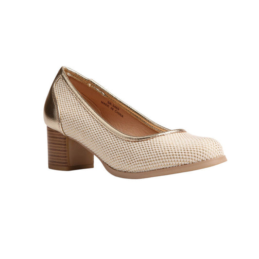 PU Leather Textured Block Heels - Gold