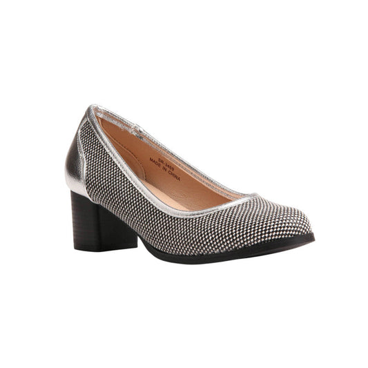 PU Leather Textured Block Heels - Silver