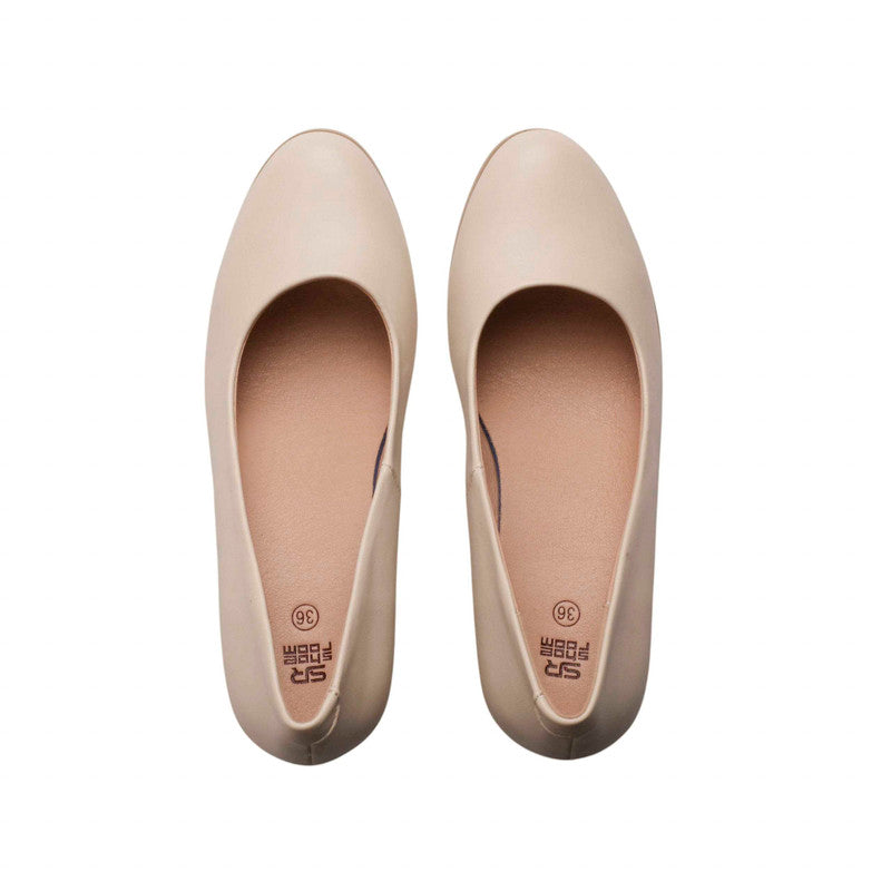 PU Leather Classic Block Heels - Beige