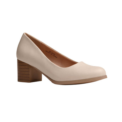 PU Leather Classic Block Heels - Beige