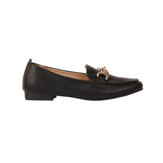 PU Leather Chain Loafers - Black