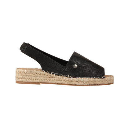 PU Leather Textured Espadrille Sandals - Black