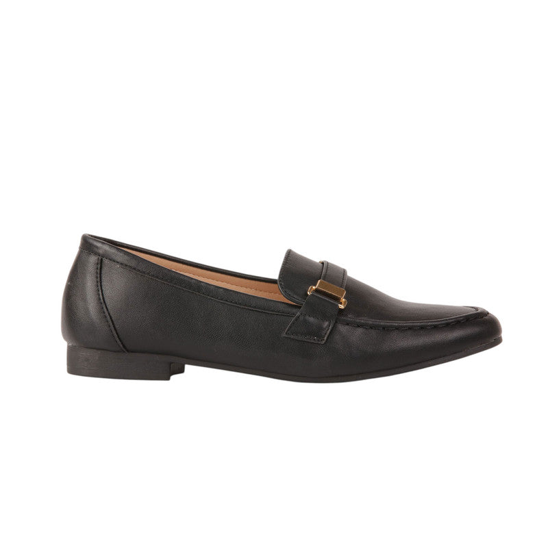 PU Leather Buckle Loafers - Black