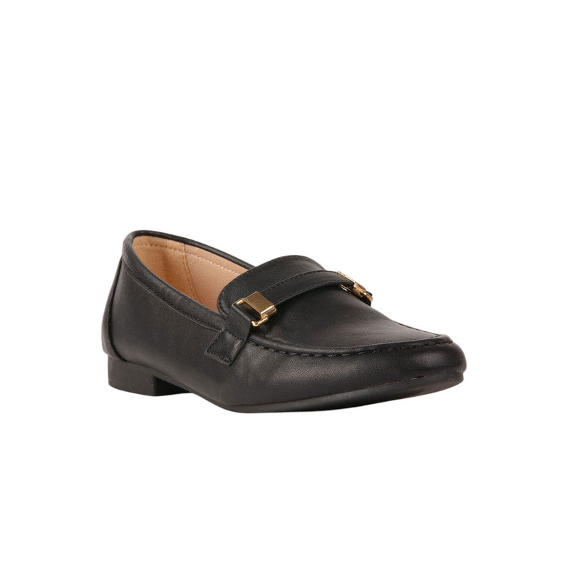 PU Leather Buckle Loafers - Black