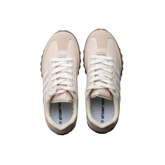 Faux Leather & Suede Panel Sneakers – Beige