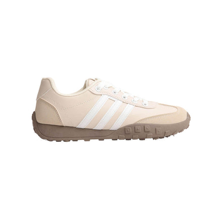 Faux Leather & Suede Panel Sneakers – Beige