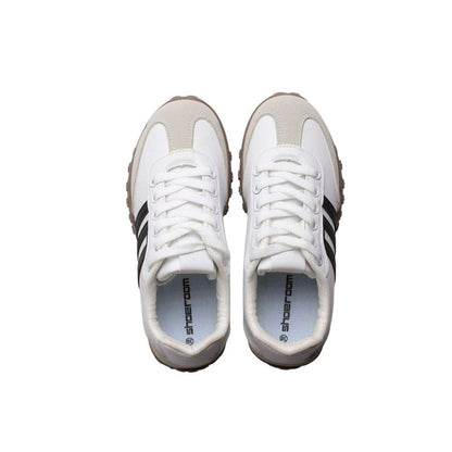 Faux Leather & Suede Panel Sneakers – White