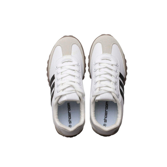 Faux Leather & Suede Panel Sneakers – White