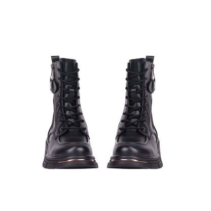 Pu Leather Lace-Up Combat Half Boots – Black (SR-3479)