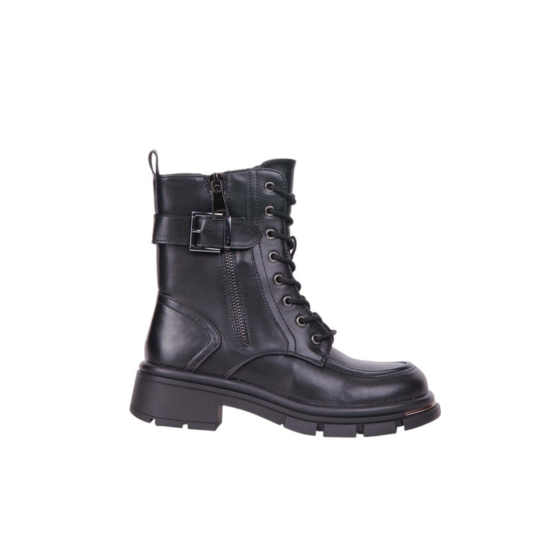 Pu Leather Lace-Up Combat Half Boots – Black (SR-3479)