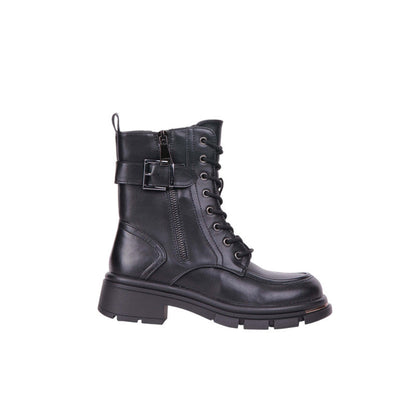 Pu Leather Lace-Up Combat Half Boots – Black (SR-3479)
