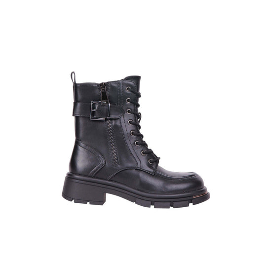 Pu Leather Lace-Up Combat Half Boots – Black (SR-3479)