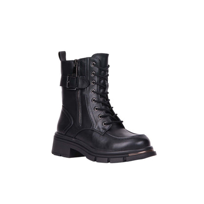 Pu Leather Lace-Up Combat Half Boots – Black (SR-3479)