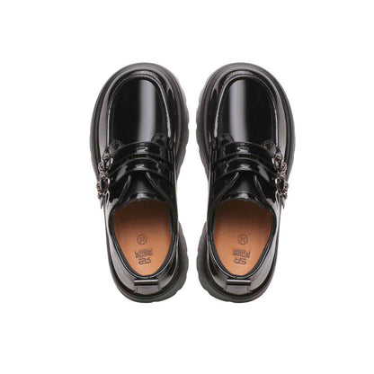 PU Leather Buckle Strap Platform Shoes - Black