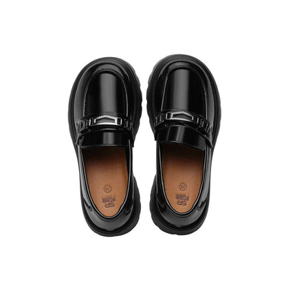 PU Leather Patent Chunky Loafers - Black