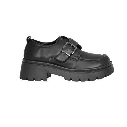 PU Leather Buckle Strap Chunky Loafers - Black