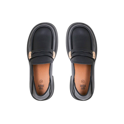 Faux Leather Classic Loafers - Black