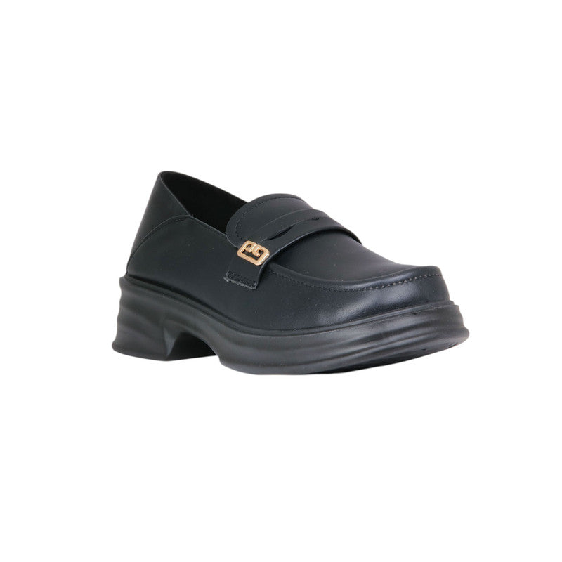 Faux Leather Classic Loafers - Black