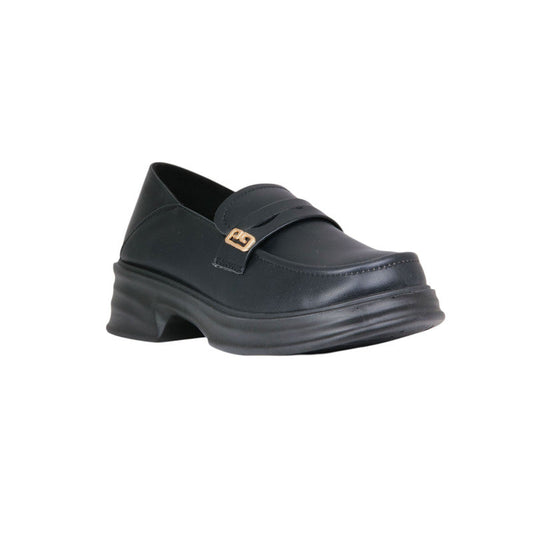 Faux Leather Classic Loafers - Black
