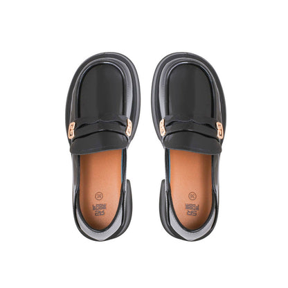 Faux Leather Patent Classic Loafers - Black