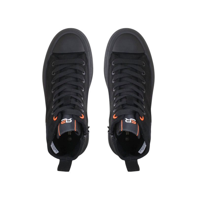 PU Leather High-Top Platform Sneakers - Black