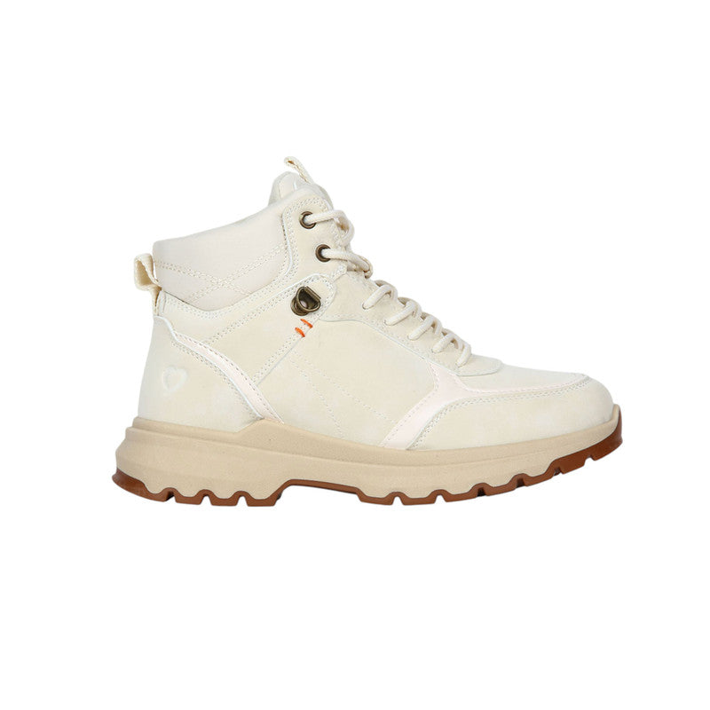 Pu Leather Lace-Up Hiking Half Boots – Beige (SR-3497)