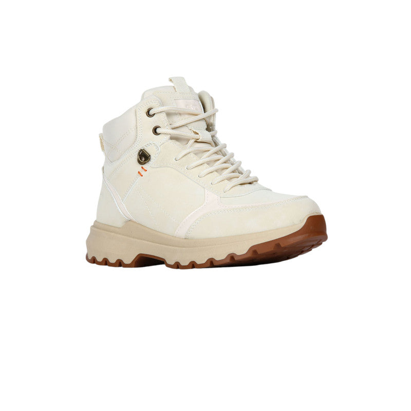Pu Leather Lace-Up Hiking Half Boots – Beige (SR-3497)