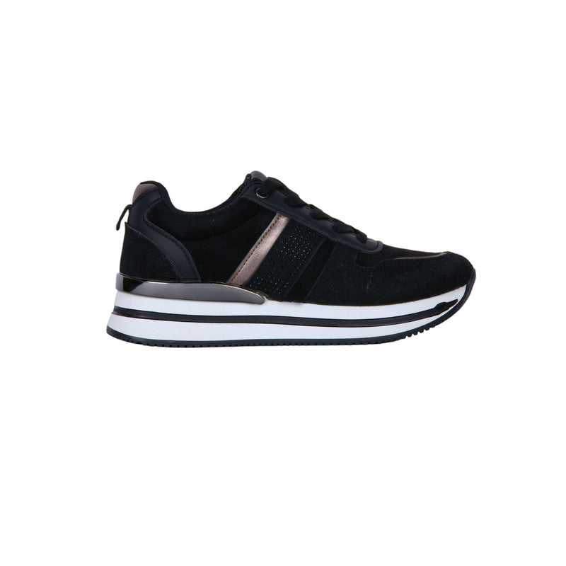 PU Leather Panel Sneakers - Black