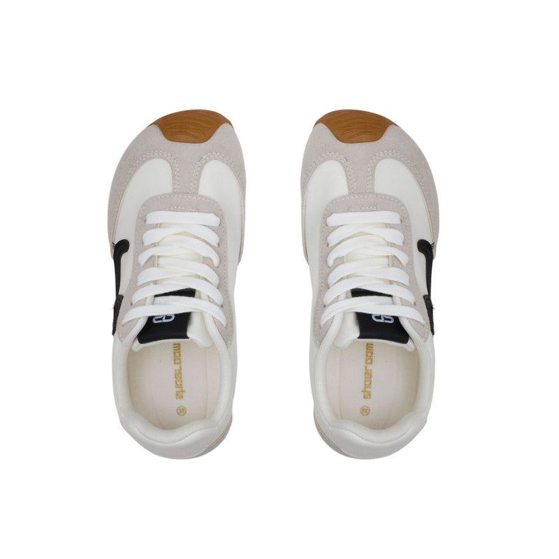 PU Leather Contrast Detail Sneakers - White