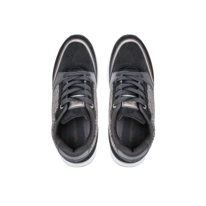 PU Leather Snake-Pattern Sneakers - Black