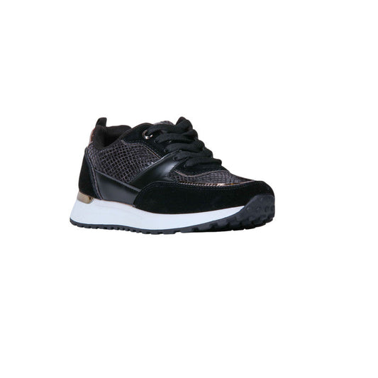PU Leather Snake-Pattern Sneakers - Black