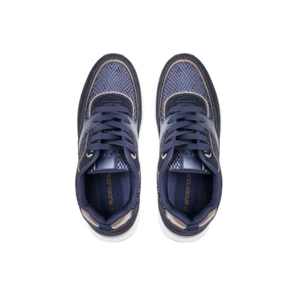 PU Leather Snake-Pattern Sneakers - Navy