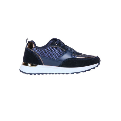 PU Leather Snake-Pattern Sneakers - Navy