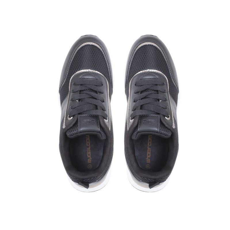 Faux Leather Panel Sneakers - Black