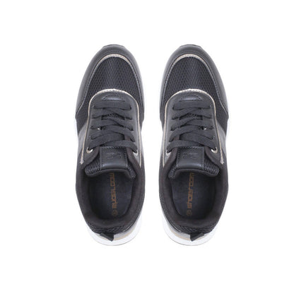 Faux Leather Panel Sneakers - Black
