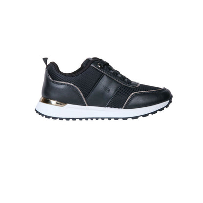 Faux Leather Panel Sneakers - Black