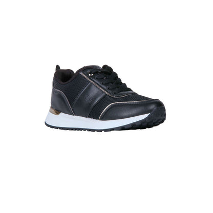 Faux Leather Panel Sneakers - Black