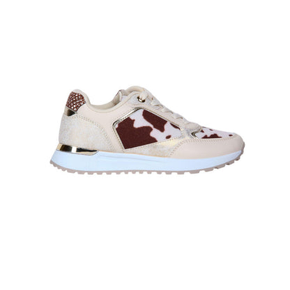 PU Leather Cow-Print Sneakers - Beige
