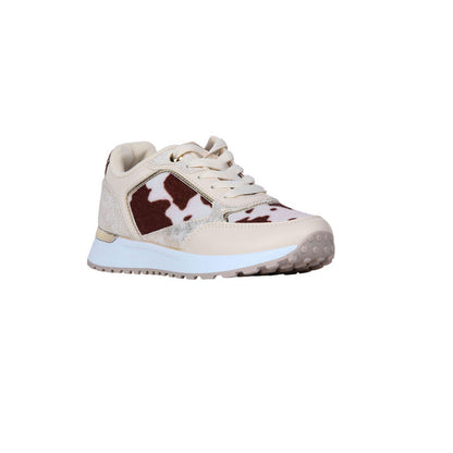 PU Leather Cow-Print Sneakers - Beige