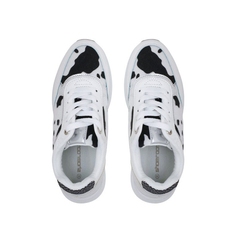 PU Leather Cow-Print Sneakers - White