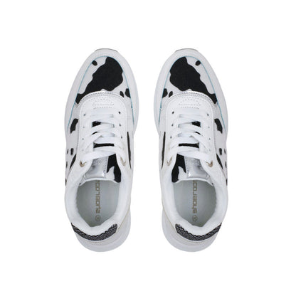PU Leather Cow-Print Sneakers - White