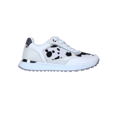 PU Leather Cow-Print Sneakers - White