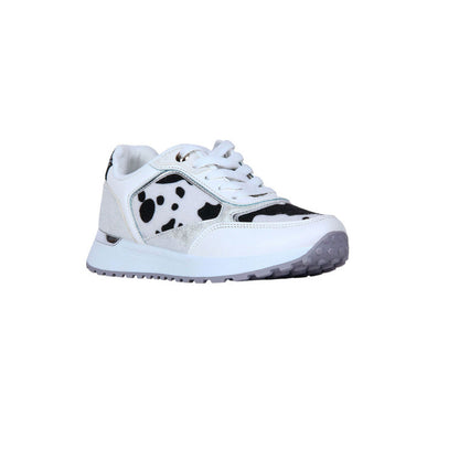 PU Leather Cow-Print Sneakers - White