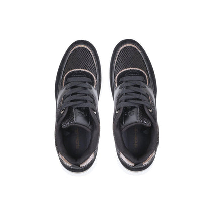 PU Leather Tweed-Pattern Sneakers - Black