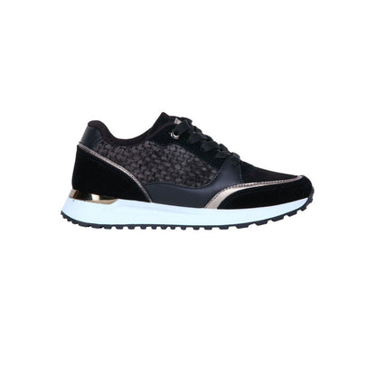PU Leather Tweed-Pattern Sneakers - Black