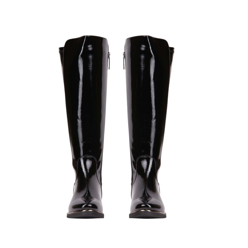 Pu Leather Glossy Knee-High Boots – Black (SR-3517)