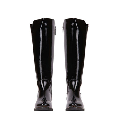 Pu Leather Glossy Knee-High Boots – Black (SR-3517)