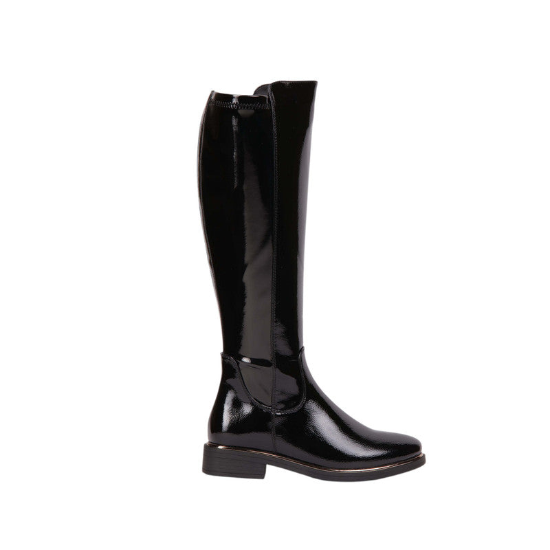 Pu Leather Glossy Knee-High Boots – Black (SR-3517)
