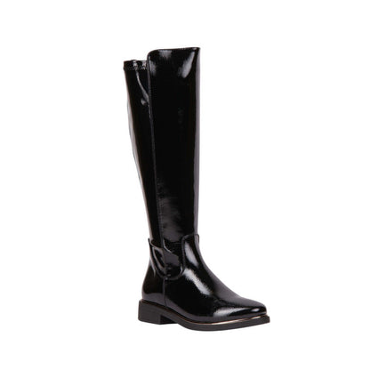 Pu Leather Glossy Knee-High Boots – Black (SR-3517)
